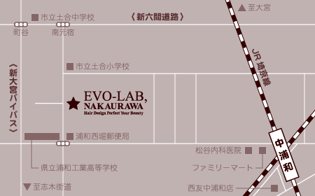 美容室エボラボ中浦和店周辺地図：中浦和駅から徒歩15分
